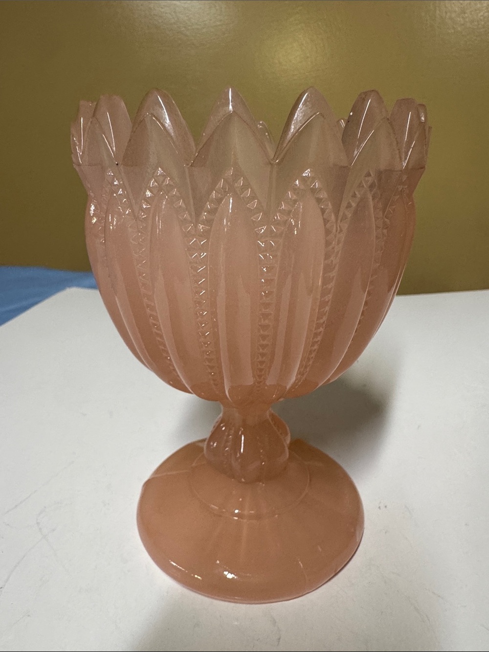 Portieux Vallerysthal Opaline Pink Spooner Made in France 5.5” tall